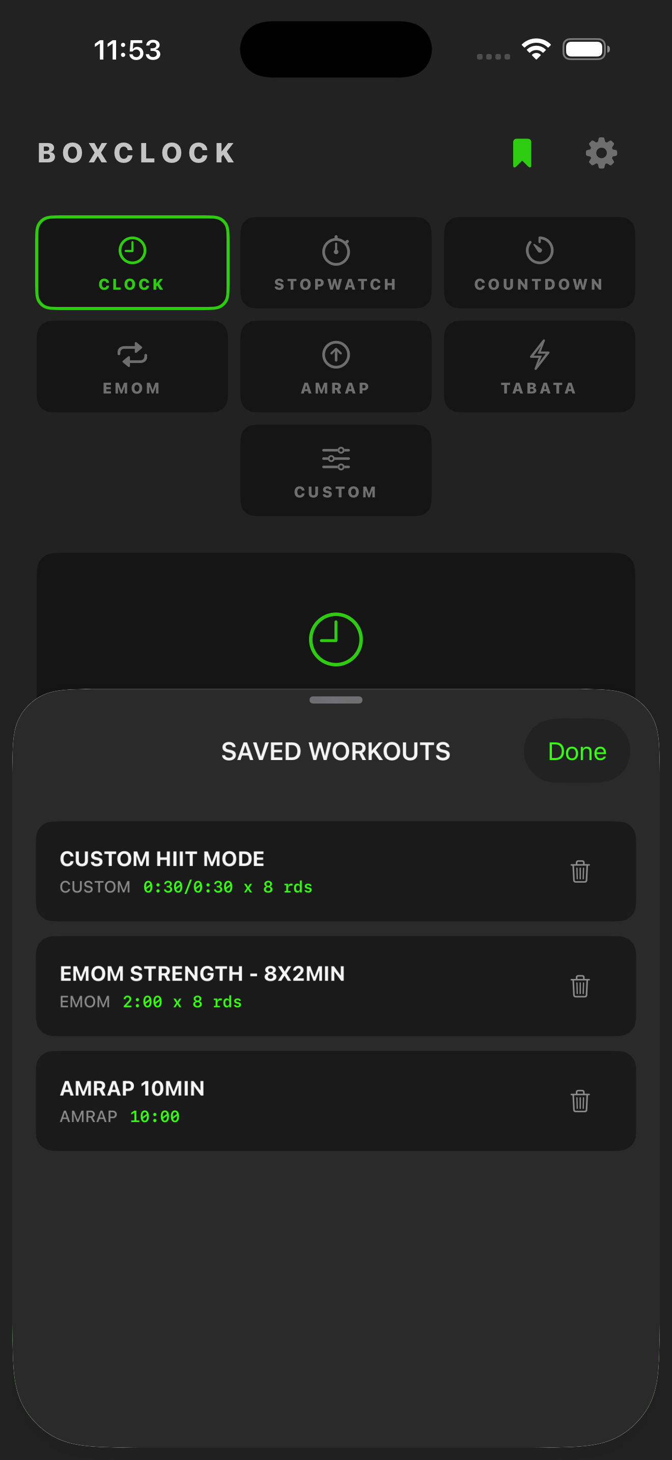 Saved workouts